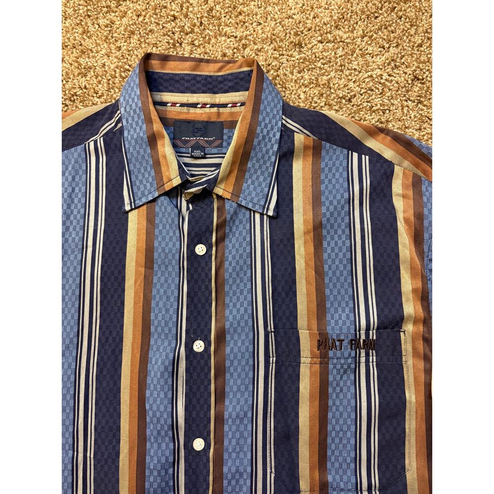 Y2K Phat Farm Vertical Stripe Multi Pattern Button Down Shirt Mens Size XXL